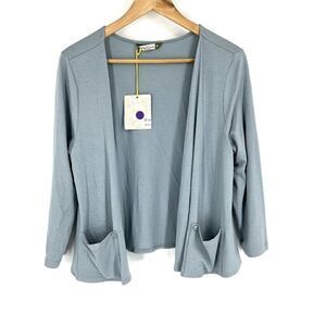 Chalet Sweater Size Medium Womens Blue Cardigan Open Front Kiara Stretch Crop